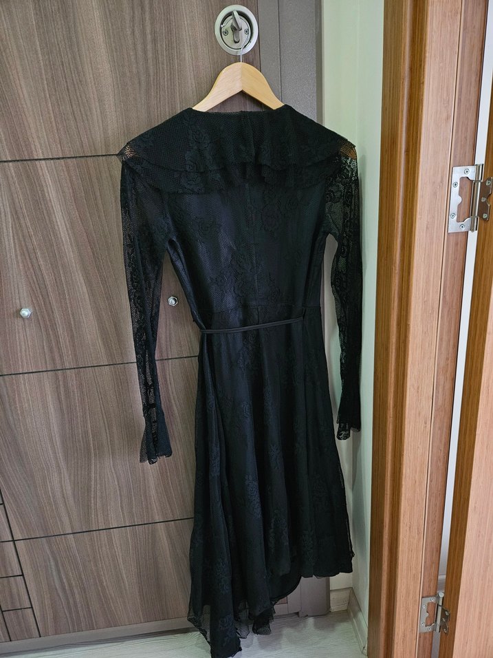 Siyah Uzun Kollu Drapeli Gotik Elbise - Görsel 2