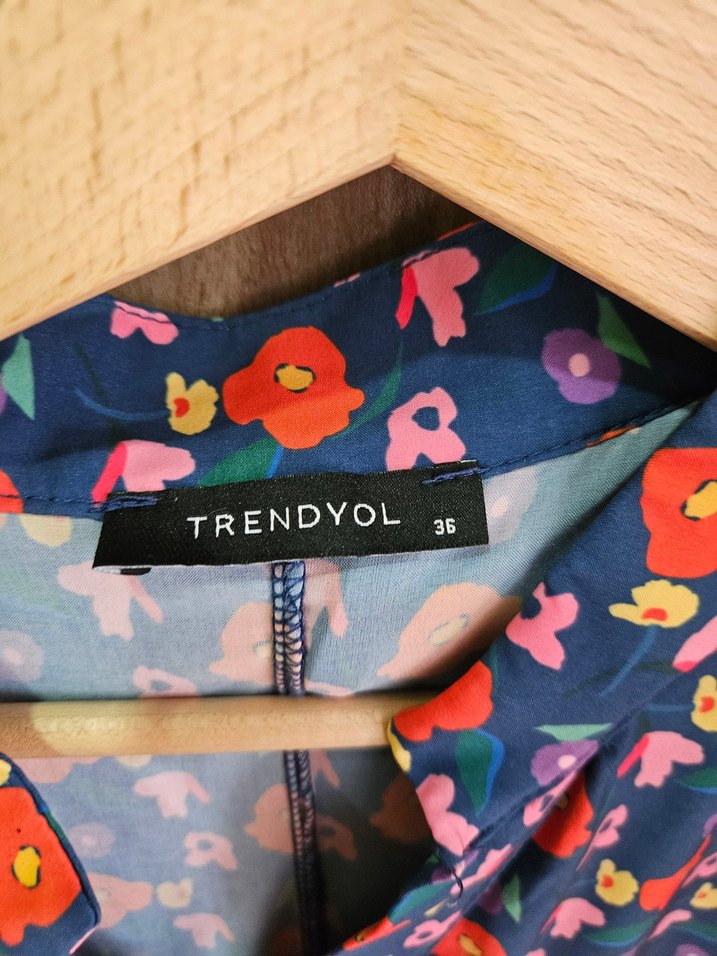 Renkli Desenli V Yaka Uzun Bohem Elbise - Görsel 3