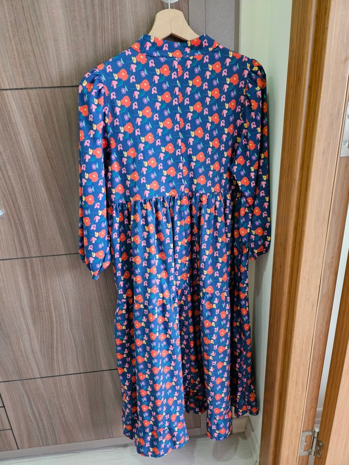 Renkli Desenli V Yaka Uzun Bohem Elbise - Görsel 2