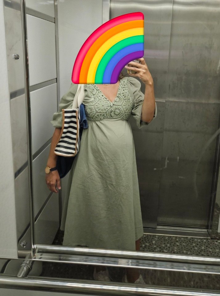 Yeşil Nakışlı V Yaka Bohem Uzun Elbise - Görsel 4