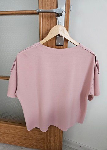 Düğmeli Kısa Kollu Pembe Bluz - Görsel 2