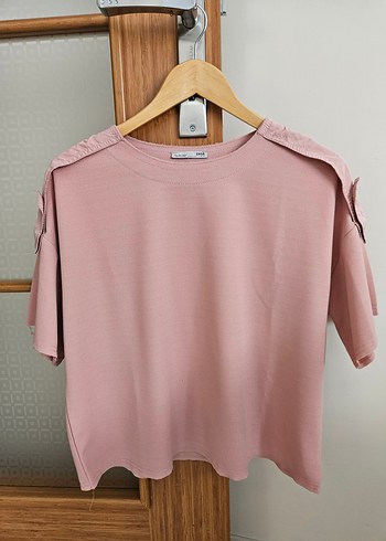 Düğmeli Kısa Kollu Pembe Bluz - Görsel 3