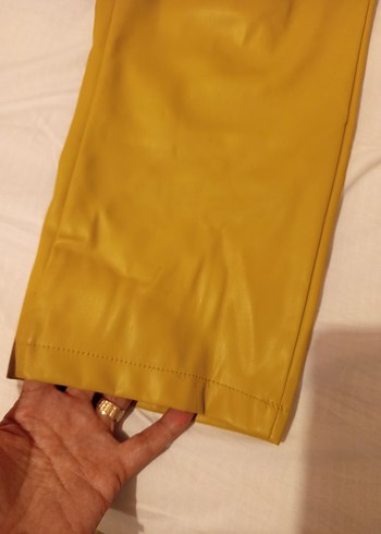 yağ yeşil Deri Kadın Bol Kesim Pantolon - Görsel 5