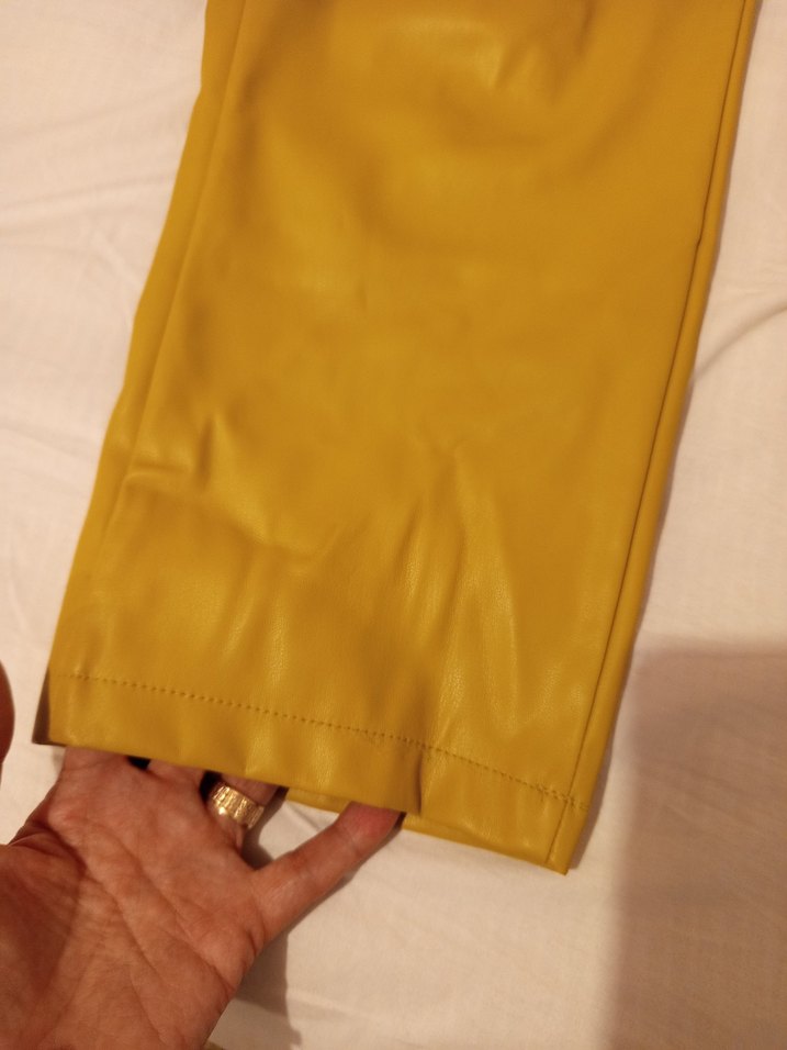 yağ yeşil Deri Kadın Bol Kesim Pantolon - Görsel 5