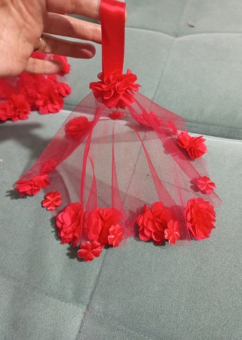 Kırmızı Kurdeleli Bohem Çiçekli halay mendili - Görsel 5