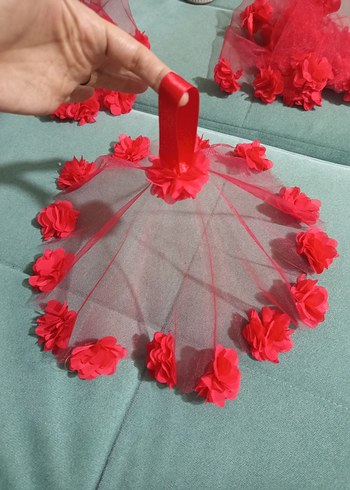 Kırmızı Kurdeleli Bohem Çiçekli halay mendili - Görsel 2