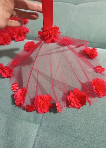 Kırmızı Kurdeleli Bohem Çiçekli halay mendili - Görsel 4