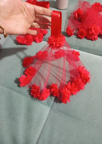 Kırmızı Kurdeleli Bohem Çiçekli halay mendili - Görsel 3