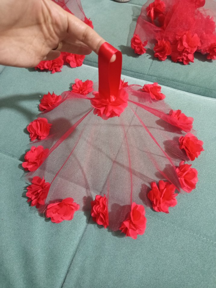 Kırmızı Kurdeleli Bohem Çiçekli halay mendili - Görsel 2