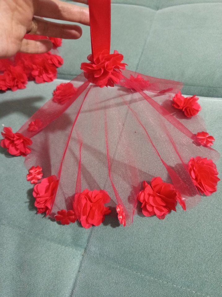 Kırmızı Kurdeleli Bohem Çiçekli halay mendili - Görsel 4