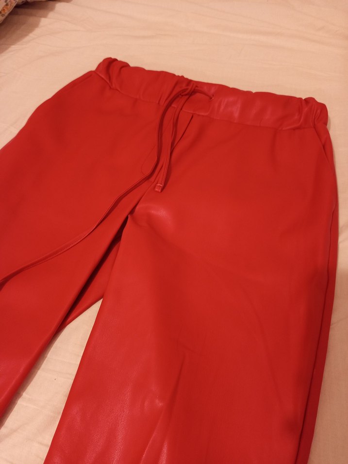 Kadın fuşyaı Deri Midi Pantolon - Görsel 2