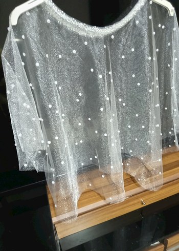 Nakışlı kırık beyaz Straplez Pelerin - Görsel 2