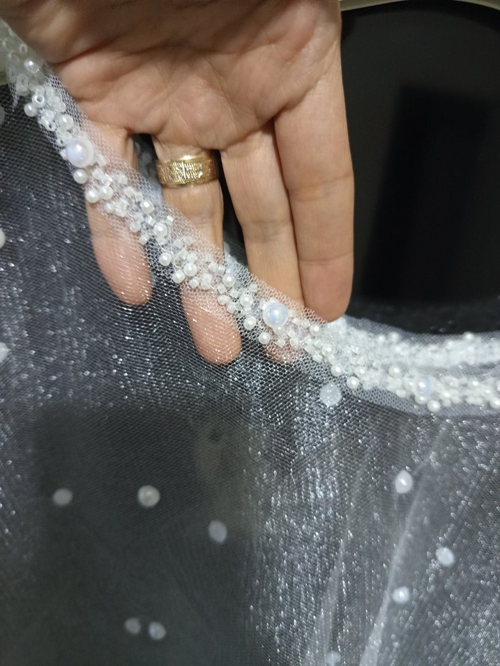 Nakışlı kırık beyaz Straplez Pelerin - Görsel 5