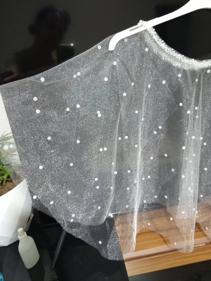 Nakışlı kırık beyaz Straplez Pelerin - Görsel 3