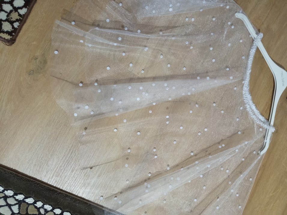 Nakışlı kırık beyaz Straplez Pelerin - Görsel 4