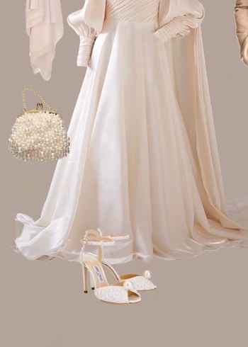 Diğer Krem Drapeli Uzun Straplez Nisan Nikah Elbisesi