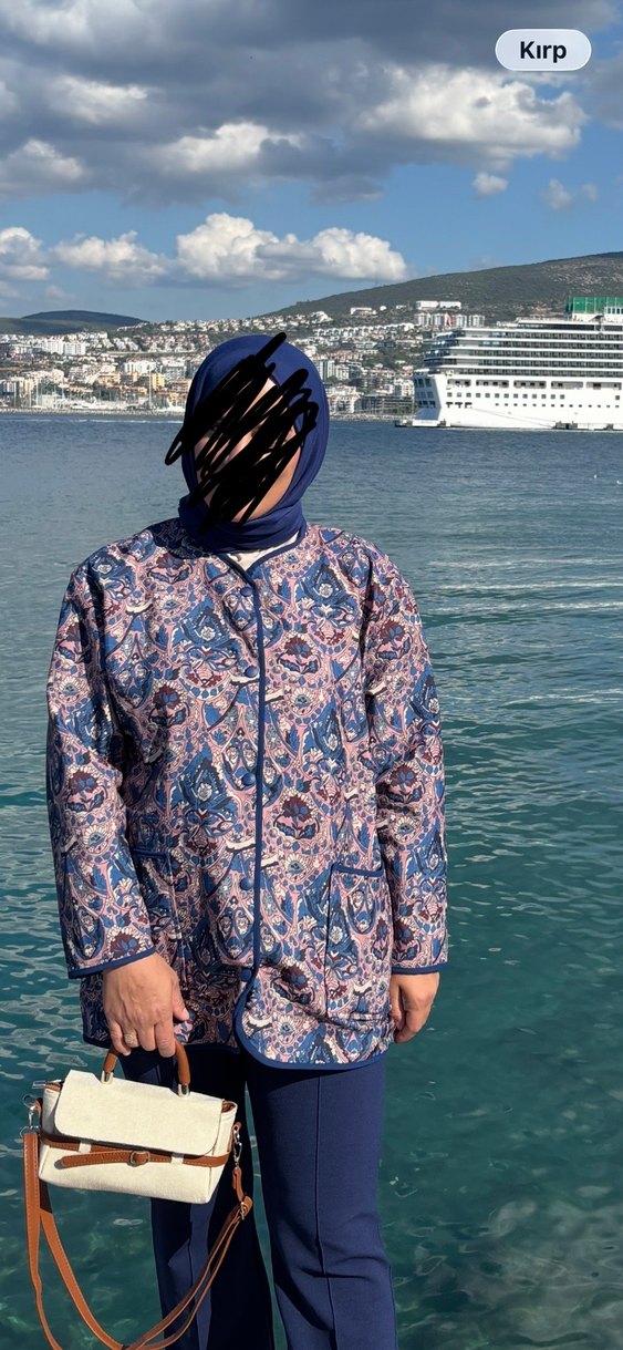 Bağlamalı Uzun Mavi Kadın Yağmurluk - Görsel 2