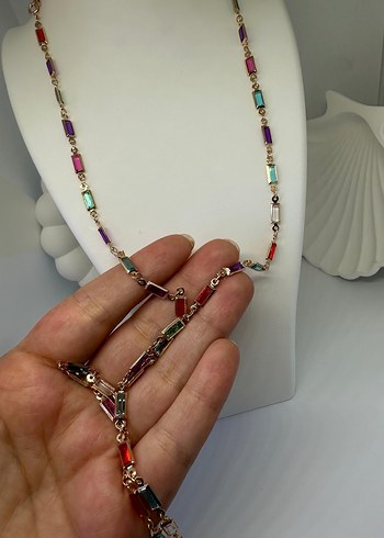 Renkli Uzun Zincir Detaylı Kadın Kolye - Görsel 2