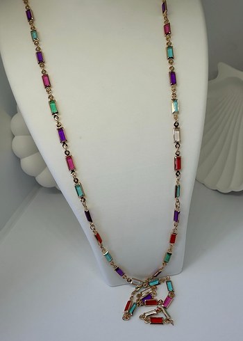 Renkli Uzun Zincir Detaylı Kadın Kolye - Görsel 3