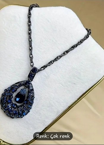 Uzun Zincirli Mavi Taşlı Kadın Kolye - Görsel 3