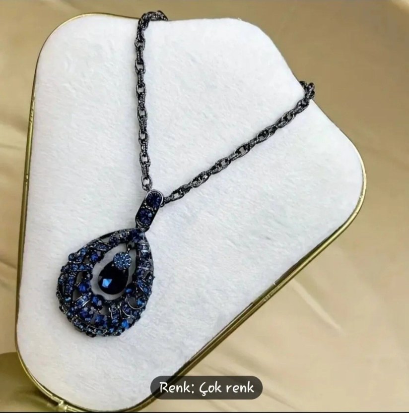 Uzun Zincirli Mavi Taşlı Kadın Kolye - Görsel 3