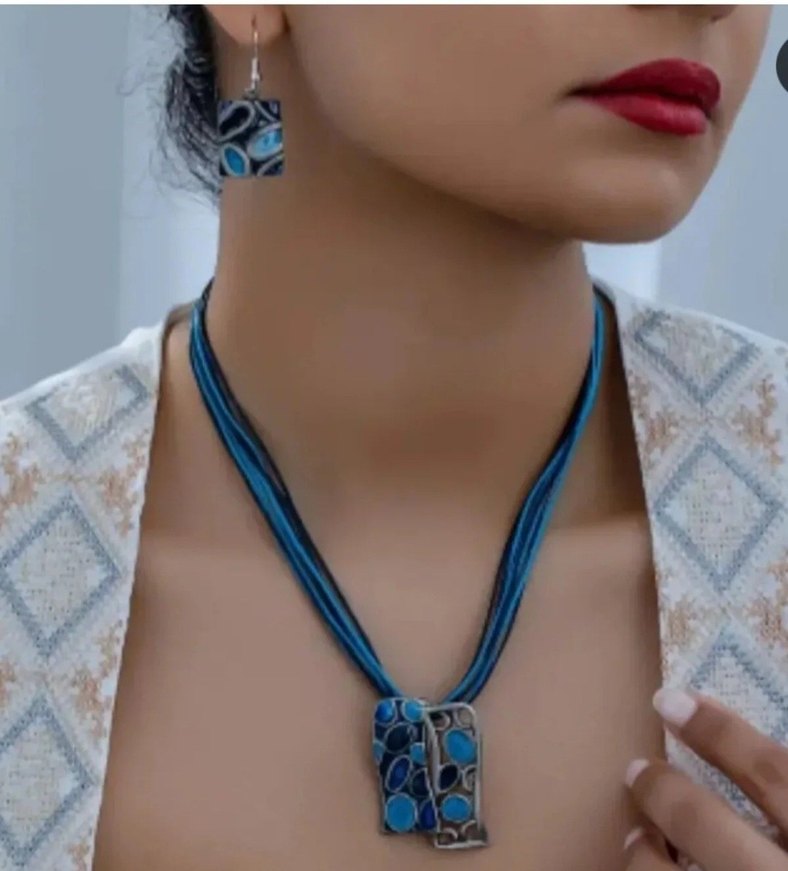 Bohem Etnik Mini Mavi Boncuklu Kolye - Görsel 2