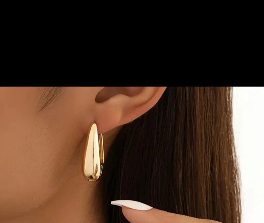 Paslanmaz Çelik Altın Renkli Klasik Tokalı Küpe - Görsel 2