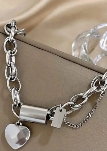 Paslanmaz Çelik Gri Zincir Detaylı Kadın Bileklik - Görsel 2