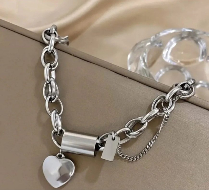 Paslanmaz Çelik Gri Zincir Detaylı Kadın Bileklik - Görsel 2