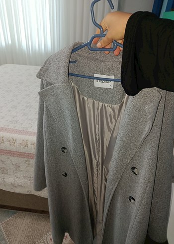 Gri Midi Kadın Düğmeli Maternity Kaban