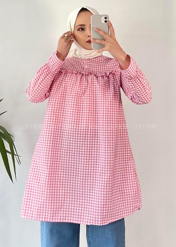 Pembe Düğmeli Uzun Kollu Salaş Bluz - Görsel 2