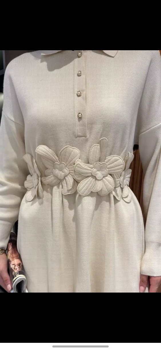 Kadın Beyaz Nakışlı Kemerli Uzun Takım - Görsel 2