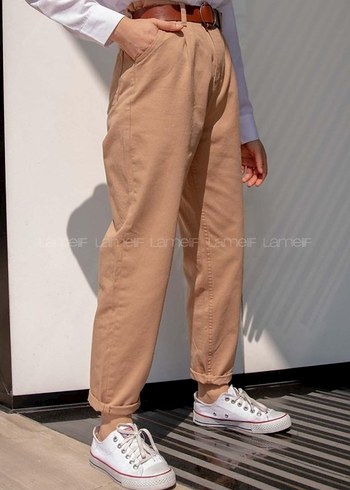 Bej Kadın Süet Salaş Midi Boy Pantolon - Görsel 2