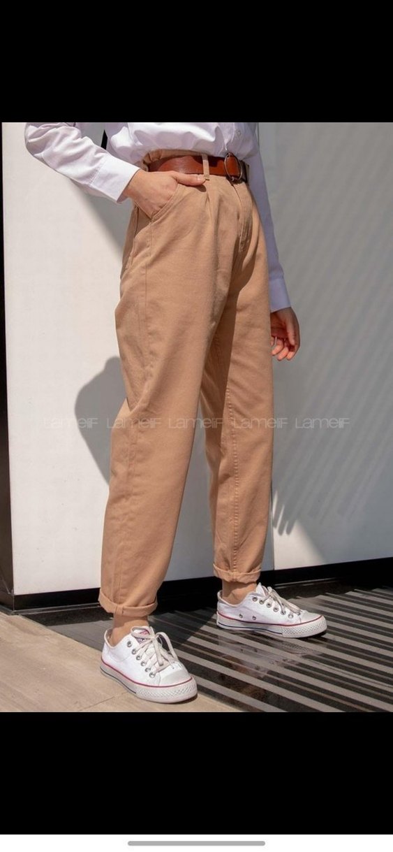 Bej Kadın Süet Salaş Midi Boy Pantolon - Görsel 2