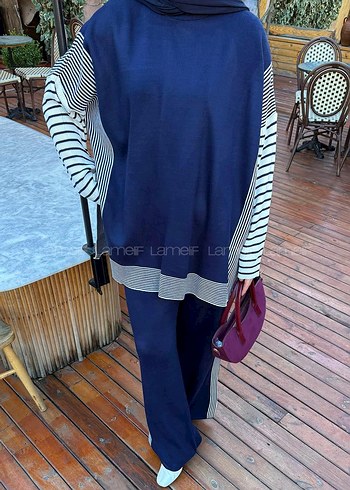 Lacivert Uzun Kollu Triko Kadın Takım - Görsel 3
