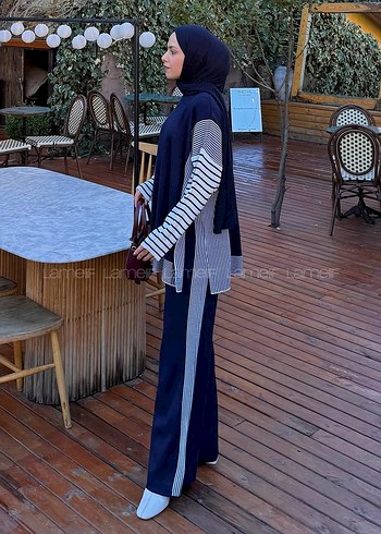 Lacivert Uzun Kollu Triko Kadın Takım - Görsel 2