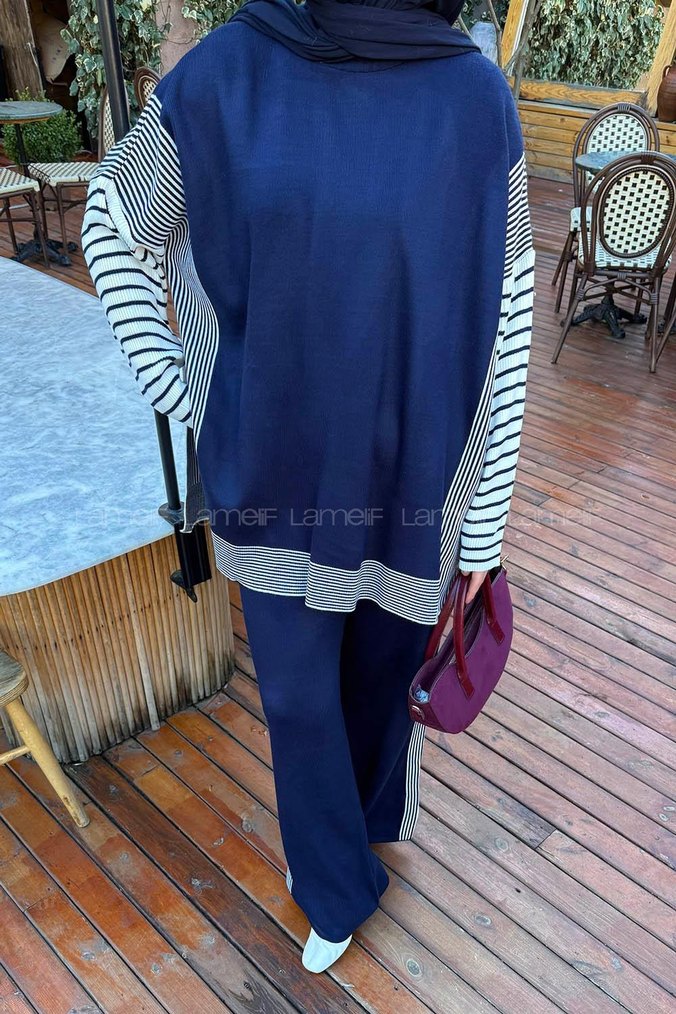 Lacivert Uzun Kollu Triko Kadın Takım - Görsel 3