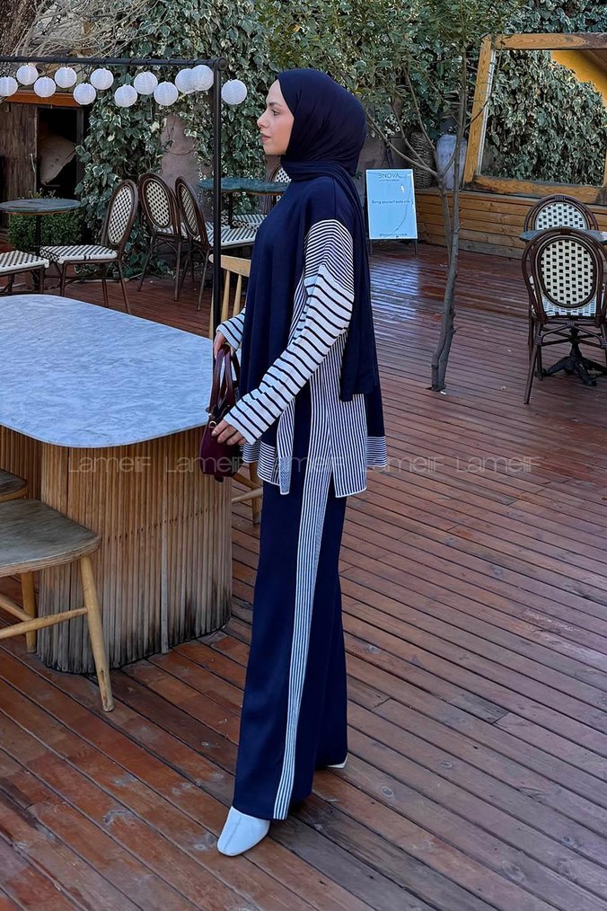 Lacivert Uzun Kollu Triko Kadın Takım - Görsel 2