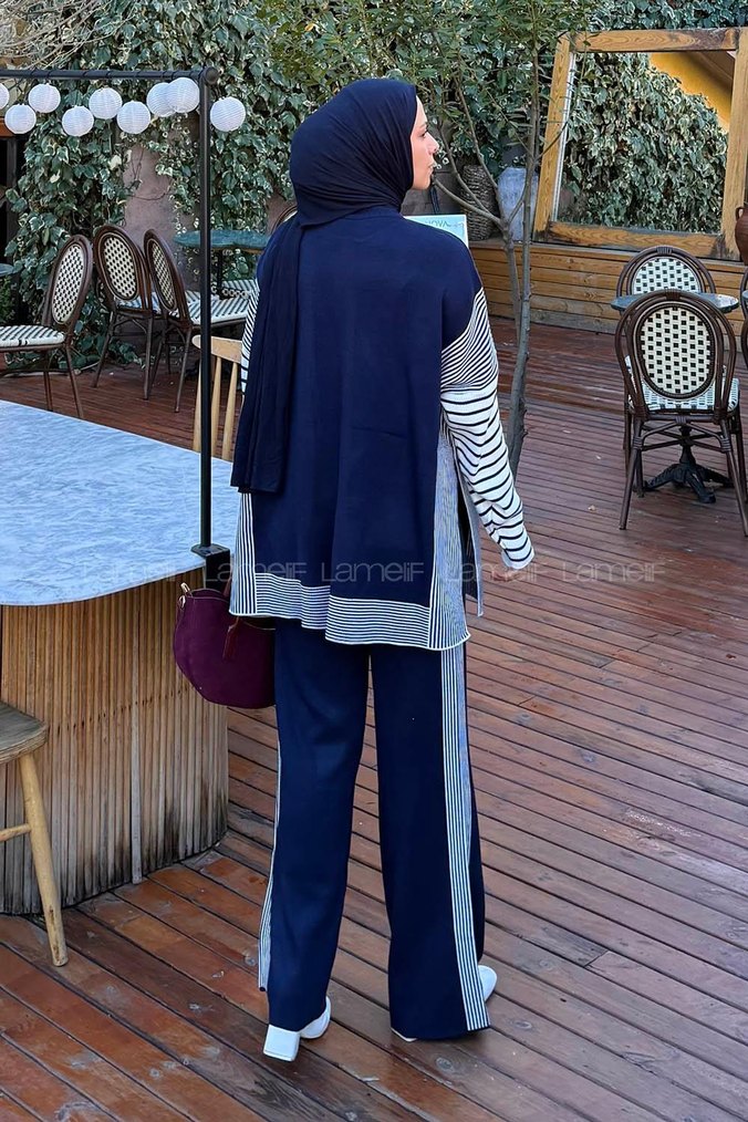 Lacivert Uzun Kollu Triko Kadın Takım - Görsel 4