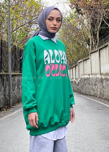 Yeşil Baskılı Rahat Kesim Kadın Sweatshirt - Görsel 3