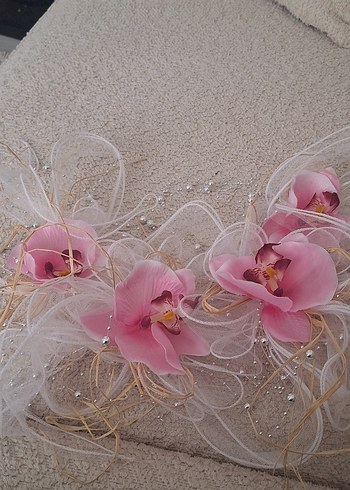 Pembe Dantel Çiçekli Bohem Gelin Aksesuarı - Görsel 2