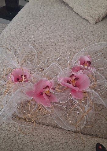 Pembe Dantel Çiçekli Bohem Gelin Aksesuarı - Görsel 3