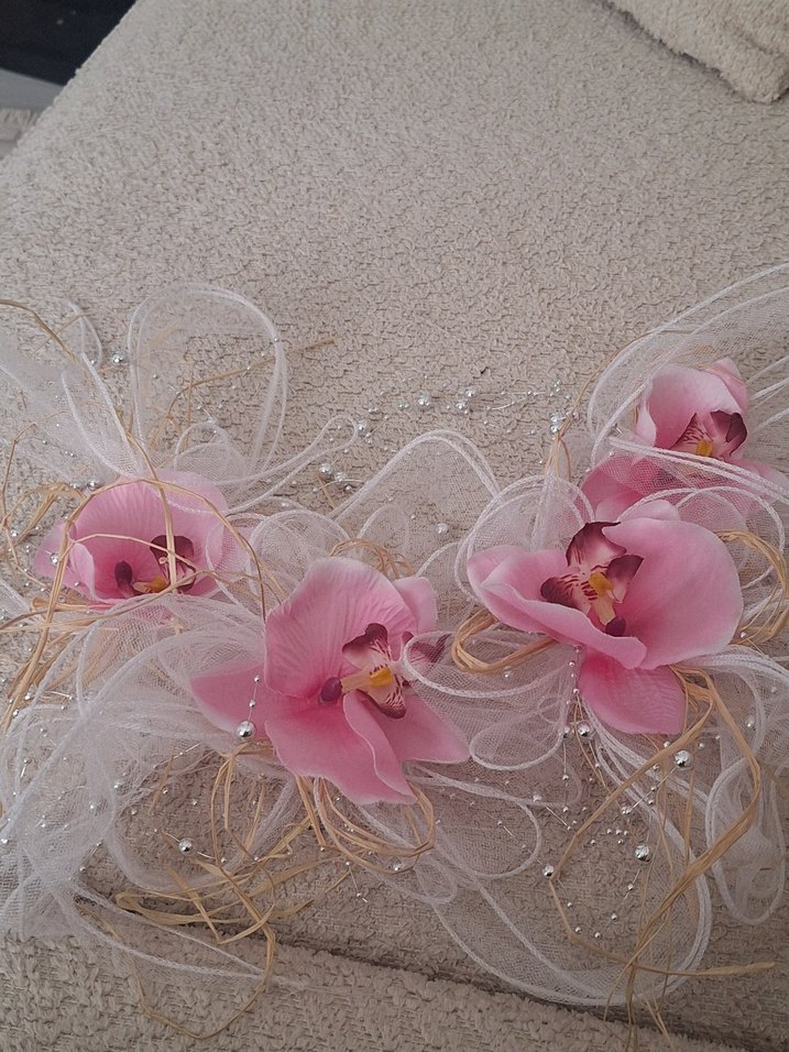 Pembe Dantel Çiçekli Bohem Gelin Aksesuarı - Görsel 2