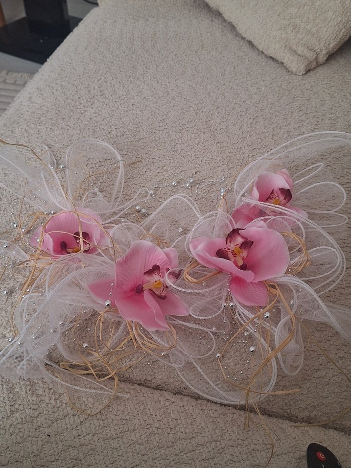 Pembe Dantel Çiçekli Bohem Gelin Aksesuarı - Görsel 3