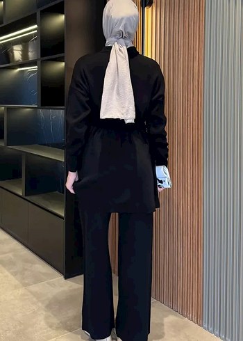 Kadın Siyah Nakışlı Kemerli Uzun Takım - Görsel 3