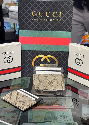 Siyah Deri Gucci Kadın Cüzdanı Velcro - Görsel 6
