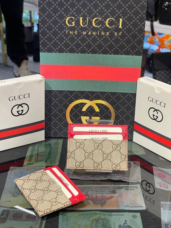 Siyah Deri Gucci Kadın Cüzdanı Velcro - Görsel 3