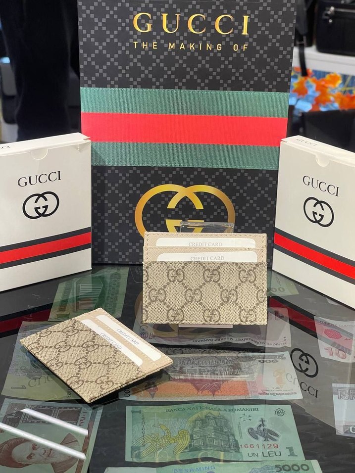 Siyah Deri Gucci Kadın Cüzdanı Velcro - Görsel 4
