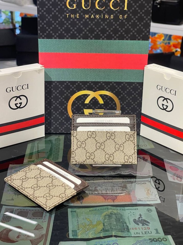 Siyah Deri Gucci Kadın Cüzdanı Velcro - Görsel 5