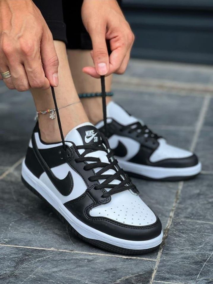 Siyah Beyaz Bağcıklı Kadın Spor Ayakkabı - Görsel 3